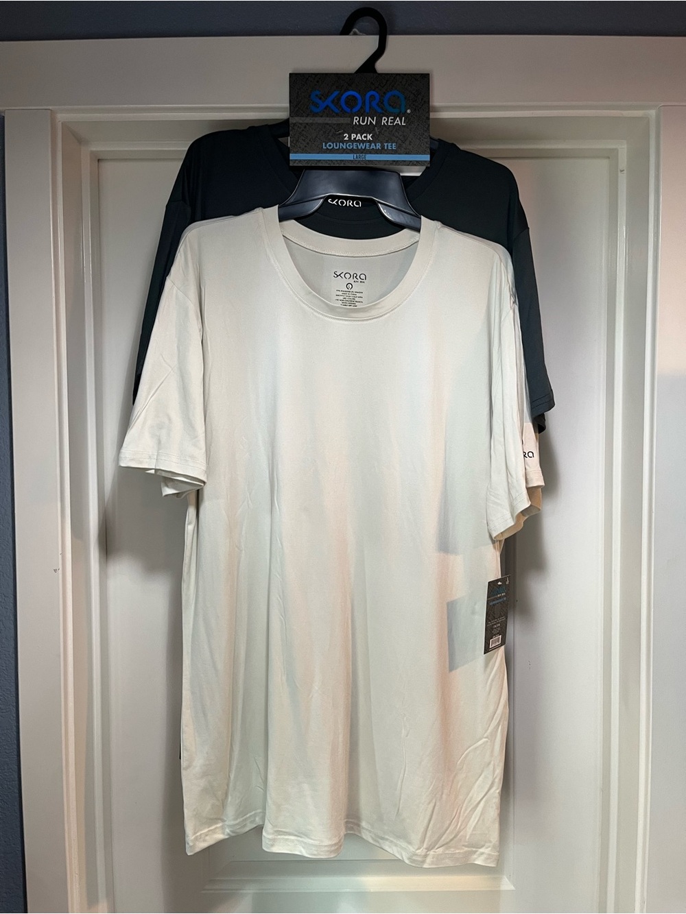 2 Pack Mens Large Skora Run Real T-Shirt Bone Gray Loungewear Tee New NO HANGERS